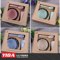 義烏小商品新寵 環(huán)保便攜的禮品級(jí)小麥秸稈餐具六件套